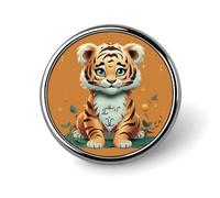 Broche ronde tendance Année du Tigre drôle imprimé Tigre Rond en métal - pour sacs à dos ou revers de main, Épinglette de Saint-Valentin, 2,5 x 2,5 cm, aluminium, alliage d'aluminium