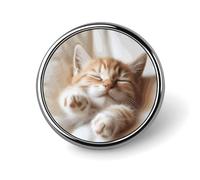 Broche ronde tendance avec chaton endormi, en métal, à motif chaton, pour femme ou homme, idéale comme décoration de col