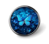 Broche ronde tendance avec un magnifique papillon bleu, en métal, à épingler ou à bouton, pour femme ou homme, décoration de col, cadeau