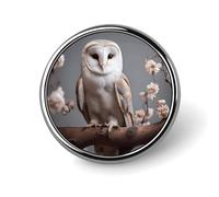 Broche ronde tendance en métal avec petite chouette blanche imprimée - pour sacs à dos ou revers - Épingle de Saint-Valentin - 2,5 x 2,5 cm - Aluminium et alliage d'aluminium