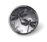 Broche ronde tendance en métal gris avec motif libellules, badge bouton imprimé pour femme et homme, décoration de col, cadeau