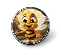Broche ronde tendance en métal imprimé abeille - pour sacs à dos ou revers, broche de Saint-Valentin, 2,5 x 2,5 cm, aluminium, alliage d'aluminium