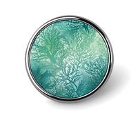 Broche ronde tendance en métal imprimé algues vertes bleu mer - pour sacs à dos ou revers, broche de Saint-Valentin, 2,5 x 2,5 cm, aluminium, alliage d'aluminium