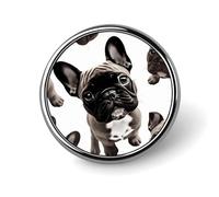 Broche ronde tendance en métal imprimé bouledogue français - pour sacs à dos ou revers, broche de Saint-Valentin, 2,5 x 2,5 cm, aluminium, alliage d'aluminium