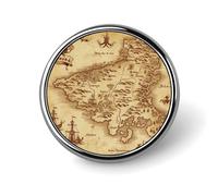 Broche ronde tendance en métal imprimé carte au trésor vintage - pour sacs à dos ou revers, épingle de Saint-Valentin, 2,5 x 2,5 cm, aluminium, alliage d'aluminium