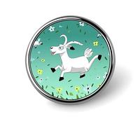 Broche ronde tendance en métal imprimé chèvre Frolic - pour sacs à dos ou revers, broche de Saint-Valentin, 2,5 x 2,5 cm, aluminium, alliage d'aluminium