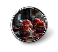Broche ronde tendance en métal imprimé cupcakes rouges - pour sacs à dos ou revers de main, épingle de Saint-Valentin, 2,5 x 2,5 cm, aluminium, alliage d'aluminium
