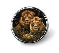 Broche ronde tendance en métal imprimé deux lions - pour sacs à dos ou revers, épingle de Saint-Valentin, 2,5 x 2,5 cm, aluminium, alliage d'aluminium