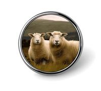 Broche ronde tendance en métal imprimé deux moutons blancs - pour sacs à dos ou revers, épingle de Saint-Valentin, 2,5 x 2,5 cm, aluminium, alliage d'aluminium