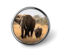 Broche ronde tendance en métal imprimé éléphants en forme d'éléphants - pour sacs à dos ou revers, épingle de Saint-Valentin, 2,5 x 2,5 cm, aluminium, alliage d'aluminium