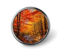 Broche ronde tendance en métal imprimé feuillage d'automne - pour sacs à dos ou revers, épingle de Saint-Valentin, 2,5 x 2,5 cm, aluminium, alliage d'aluminium