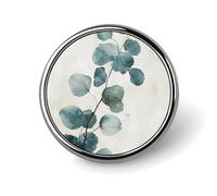 Broche ronde tendance en métal imprimé feuilles d'eucalyptus vertes - pour sacs à dos ou revers, broche de Saint-Valentin, 2,5 x 2,5 cm, aluminium, alliage d'aluminium