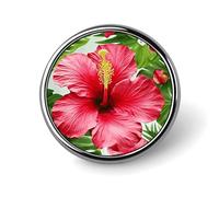 Broche ronde tendance en métal imprimé fleur d'hibiscus - pour sacs à dos ou revers, broche de Saint-Valentin, 2,5 x 2,5 cm, aluminium, alliage d'aluminium