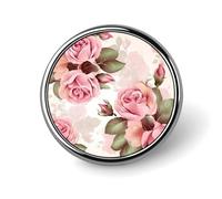 Broche ronde tendance en métal imprimé floral rose - pour sacs à dos ou revers, épingle de Saint-Valentin, 2,5 x 2,5 cm, aluminium, alliage d'aluminium