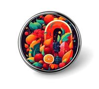 Broche ronde tendance en métal imprimé fruits et légumes colorés - pour sacs à dos ou revers, épingle de Saint-Valentin, 2,5 x 2,5 cm, aluminium, alliage d'aluminium