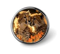 Broche ronde tendance en métal imprimé guépard Love - pour sacs à dos ou revers, broche de Saint-Valentin, 2,5 x 2,5 cm, aluminium, alliage d'aluminium