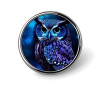 Broche ronde tendance en métal imprimé hibou bleu - pour sacs à dos ou revers, broche de Saint-Valentin, 2,5 x 2,5 cm, aluminium, alliage d'aluminium