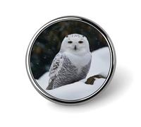 Broche ronde tendance en métal imprimé hibou des neiges - pour sacs à dos ou revers, broche de Saint-Valentin, 2,5 x 2,5 cm, aluminium, alliage d'aluminium