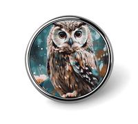 Broche ronde tendance en métal imprimé hibou mignon - pour sacs à dos ou revers, broche de Saint-Valentin, 2,5 x 2,5 cm, aluminium, alliage d'aluminium
