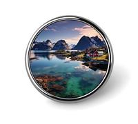 Broche ronde tendance en métal imprimé îles de Norvège - pour sacs à dos ou revers, broche de Saint-Valentin, 2,5 x 2,5 cm, aluminium, alliage d'aluminium
