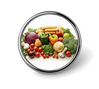 Broche ronde tendance en métal imprimé légumes frais et fruits - pour sacs à dos ou revers, épingle de Saint-Valentin, 2,5 x 2,5 cm, aluminium, alliage d'aluminium