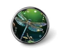 Broche ronde tendance en métal imprimé libellule verte - pour sacs à dos ou revers, épingle de Saint-Valentin, 2,5 x 2,5 cm, aluminium, alliage d'aluminium