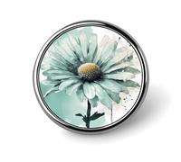 Broche ronde tendance en métal imprimé marguerite vert menthe aquarelle - pour sacs à dos ou revers, épingle de Saint-Valentin, 2,5 x 2,5 cm, aluminium, alliage d'aluminium