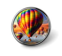 Broche ronde tendance en métal imprimé montgolfières - pour sacs à dos ou revers, broche de Saint-Valentin, 2,5 x 2,5 cm, aluminium, alliage d'aluminium