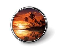Broche ronde tendance en métal imprimé palmier coucher de soleil - pour sacs à dos ou revers, broche de Saint-Valentin, 2,5 x 2,5 cm, aluminium, alliage d'aluminium