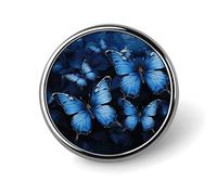 Broche ronde tendance en métal imprimé papillons bleu foncé - pour sacs à dos ou revers, broche de Saint-Valentin, 2,5 x 2,5 cm, aluminium, alliage d'aluminium