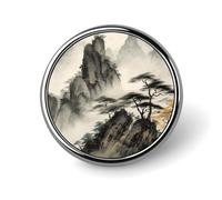 Broche ronde tendance en métal imprimé paysage chinois - pour sacs à dos ou revers, broche de Saint-Valentin, 2,5 x 2,5 cm, aluminium, alliage d'aluminium