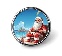 Broche ronde tendance en métal imprimé Père Noël à la plage - pour sacs à dos ou revers, épingle de Saint-Valentin, 2,5 x 2,5 cm, aluminium, alliage d'aluminium