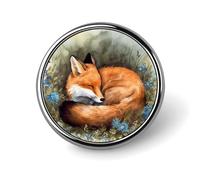 Broche ronde tendance en métal imprimé renard endormi - pour sacs à dos ou revers, épingle de Saint-Valentin, 2,5 x 2,5 cm, aluminium, alliage d'aluminium