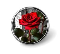 Broche ronde tendance en métal imprimé rose rouge - pour sacs à dos ou revers, broche de Saint-Valentin, 2,5 x 2,5 cm, aluminium, alliage d'aluminium