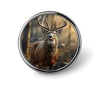 Broche ronde tendance en métal imprimé saison de chasse cerf - pour sacs à dos ou revers, broche de Saint-Valentin, 2,5 x 2,5 cm, aluminium, alliage d'aluminium