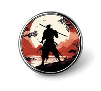 Broche ronde tendance en métal imprimé samouraï - pour sacs à dos ou revers, épingle de Saint-Valentin, 2,5 x 2,5 cm, aluminium, alliage d'aluminium