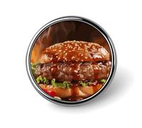 Broche ronde tendance en métal imprimé steak steak fast food - pour sacs à dos ou revers, broche de Saint-Valentin, 2,5 x 2,5 cm, aluminium, alliage d'aluminium