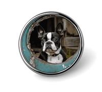 Broche ronde tendance en métal imprimé terrier de Boston - pour sacs à dos ou revers, broche de Saint-Valentin, 2,5 x 2,5 cm, aluminium, alliage d'aluminium