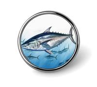 Broche ronde tendance en métal imprimé thunnus thunnus bleu - pour sacs à dos ou revers, broche de Saint-Valentin, 2,5 x 2,5 cm, aluminium, alliage d'aluminium