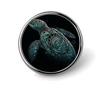 Broche ronde tendance en métal imprimé tortue de mer verte - pour sacs à dos ou revers, broche de Saint-Valentin, 2,5 x 2,5 cm, aluminium, alliage d'aluminium