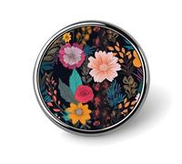 Broche ronde tendance et colorée en métal imprimé floral bohème - pour sacs à dos ou revers, broche de Saint-Valentin, 2,5 x 2,5 cm, aluminium, alliage d'aluminium