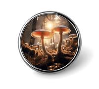 Broche ronde tendance, motif forêt de champignons, idéale pour un usage quotidien. Broche Saint-Valentin ou mariage.