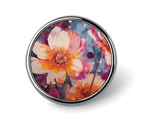 Broche ronde tendance, ornée de papillons et de fleurs de narcisse. Broche imprimée, idéale pour un usage quotidien. Parfaite pour la Saint-Valentin ou un mariage.