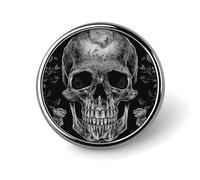 Broche ronde tendance, ornée d'un motif tête de mort et squelette, idéale pour un usage quotidien. Broche de Saint-Valentin ou de mariage.