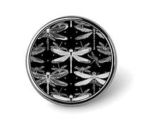 Broche ronde unisexe à motif libellules noires et blanches sans couture sur fond noir, épingle à cravate lisse, badge léger, bijoux artisanaux, décoration pour costume, homme et femme