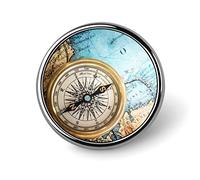 Broche ronde unisexe avec boussole rétro sur carte ancienne, motif voyage, géographie, navigation, épingle à cravate lisse, badge léger, bijoux, décoration pour costume, homme et femme