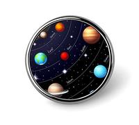 Broche ronde unisexe, motif système solaire avec le Soleil, la Terre, Mars, Mercure, Jupiter, Saturne et Uranus, épingle à cravate lisse, badge léger, bijoux artisanaux, décoration pour costume, ho
