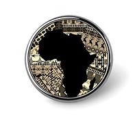 Broche ronde vintage avec motif carte de l'Afrique sur fond patchwork ethnique tribal, épingle à cravate unisexe lisse, badge léger, bijoux artisanaux, décoration pour costume, homme et femme