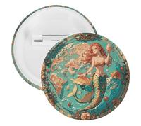 Broche ronde vintage en métal avec carte des banques extérieures avec sirènes, pour chapeaux, vêtements, sacs, accessoires de mode uniques pour homme et femme, 5PCS, fer blanc, Pas de gemme