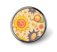 Broche ronde vintage ornée de soleils, de fleurs et de lunes, à porter comme insigne ou épingle à cravate. Idéale pour femmes, hommes, employés de bureau et enseignants. Décoration